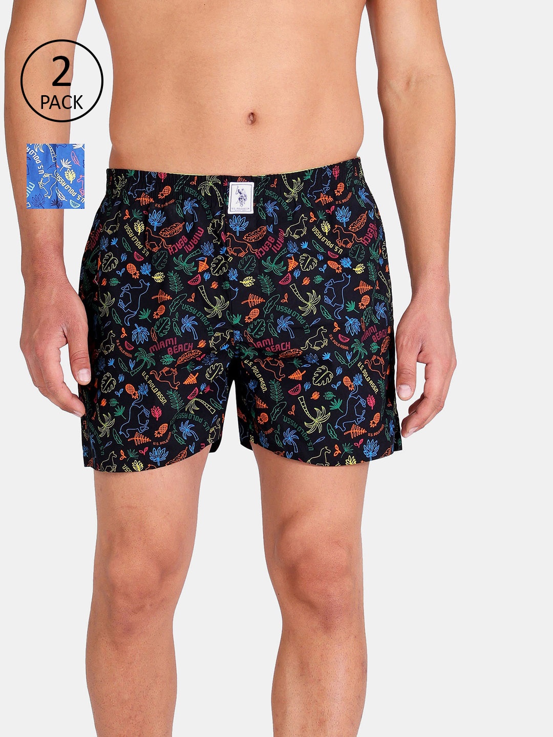 

U.S. Polo Assn. Men Pack of 2 Pure Cotton Printed Boxers, Black
