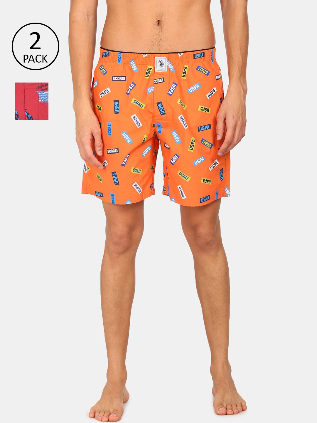 

U.S. Polo Assn. Men Pack of 2 Pure Cotton Printed Boxers, Red