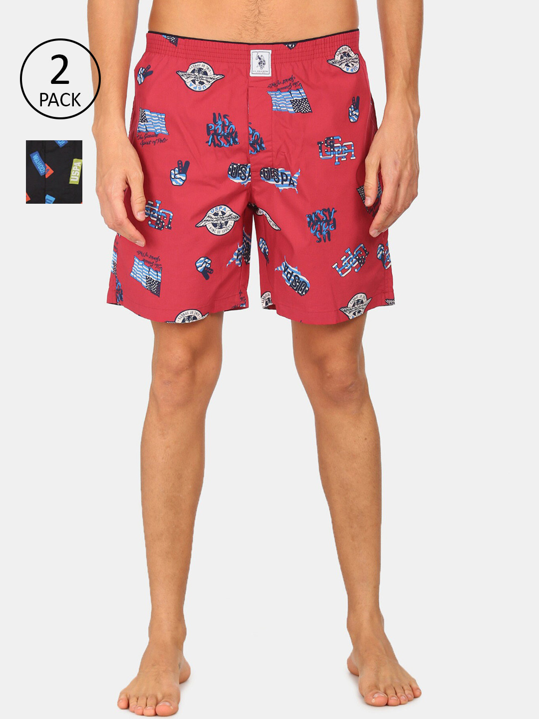 

U.S. Polo Assn. Men Pack of 2 Pure Cotton Printed Boxers, Black