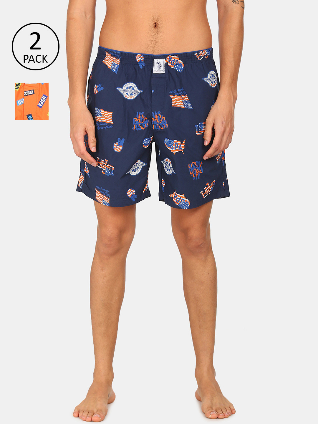 

U.S. Polo Assn. Men Pack of 2 Pure Cotton Printed Boxers, Orange