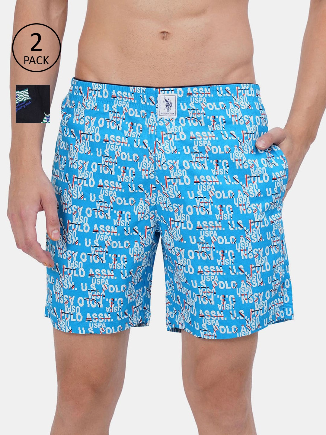 

U.S. Polo Assn. Men Pack of 2 Pure Cotton Printed Boxers, Black