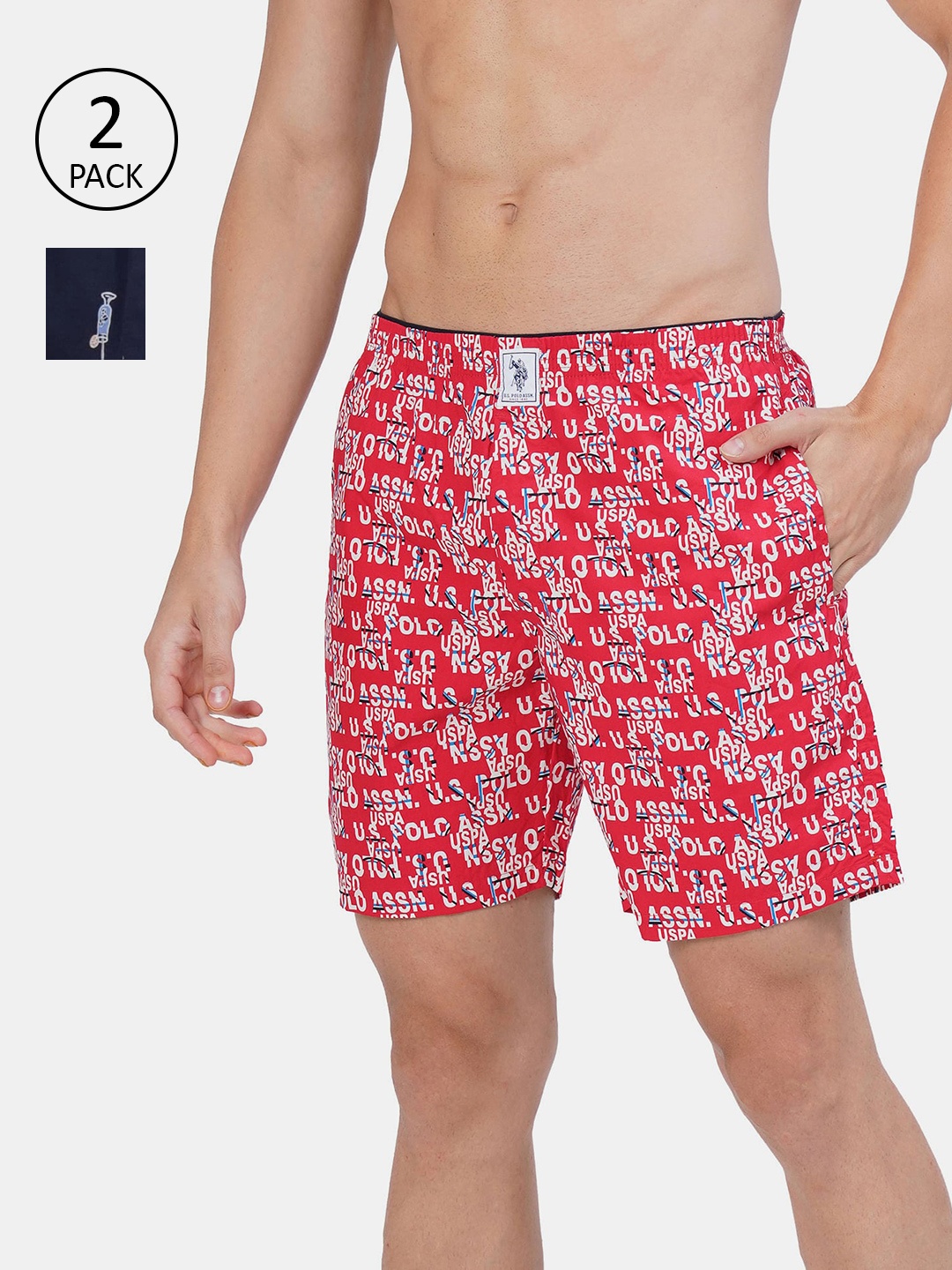 U.S. Polo Assn. Men Pack of 2 Pure Cotton Printed Boxers, Red