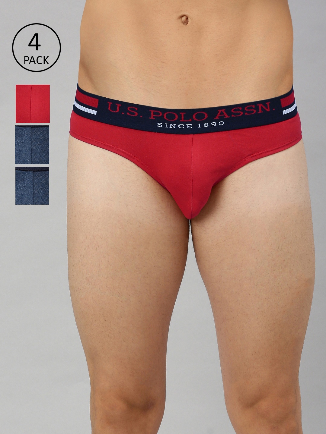 

U.S. Polo Assn. Men Pack of 4 Solid Pure Cotton Basic Briefs, Red