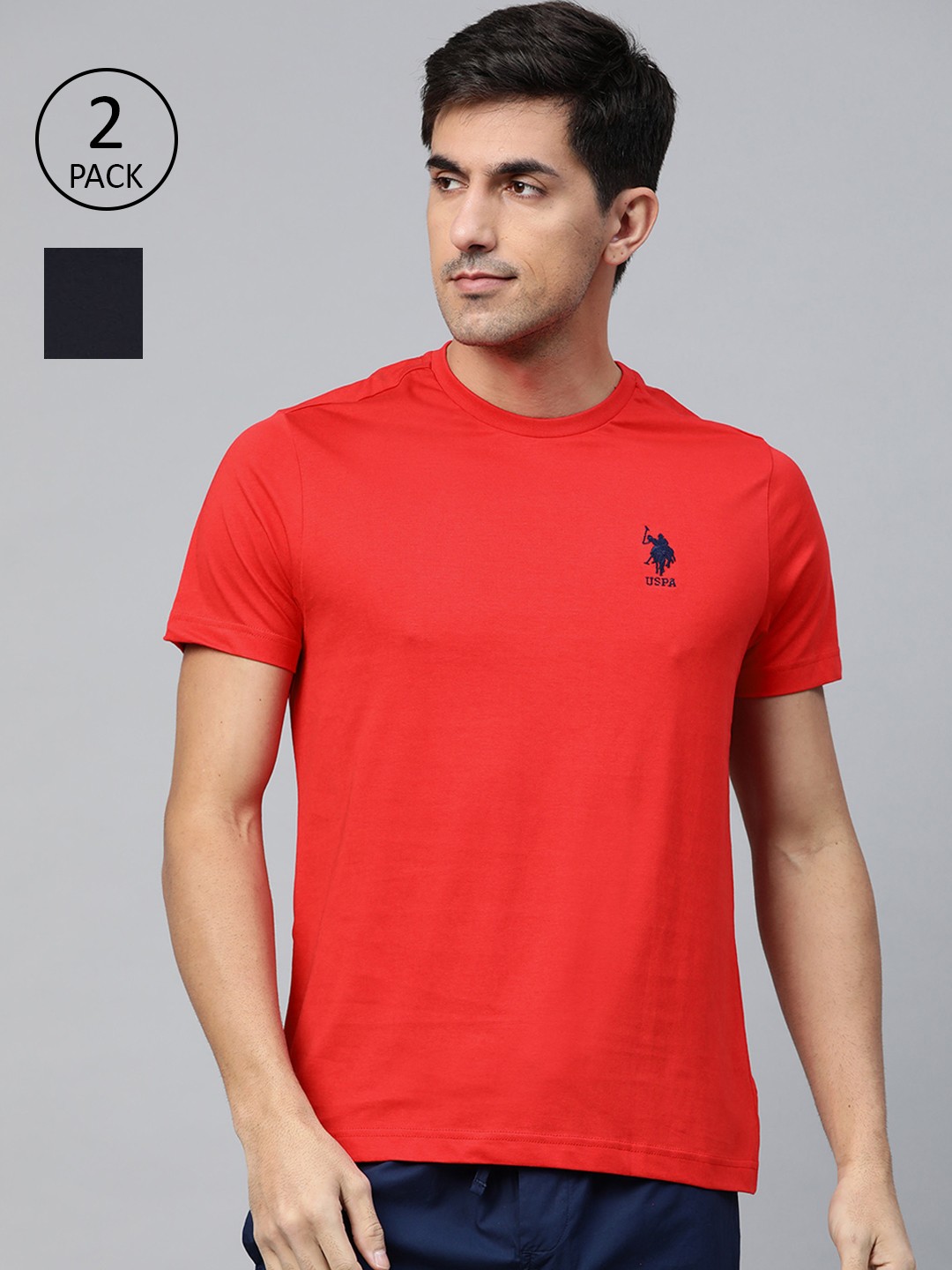 

U.S. Polo Assn. Men Pack of 2 Pure Cotton Solid Lounge T-Shirt, Red