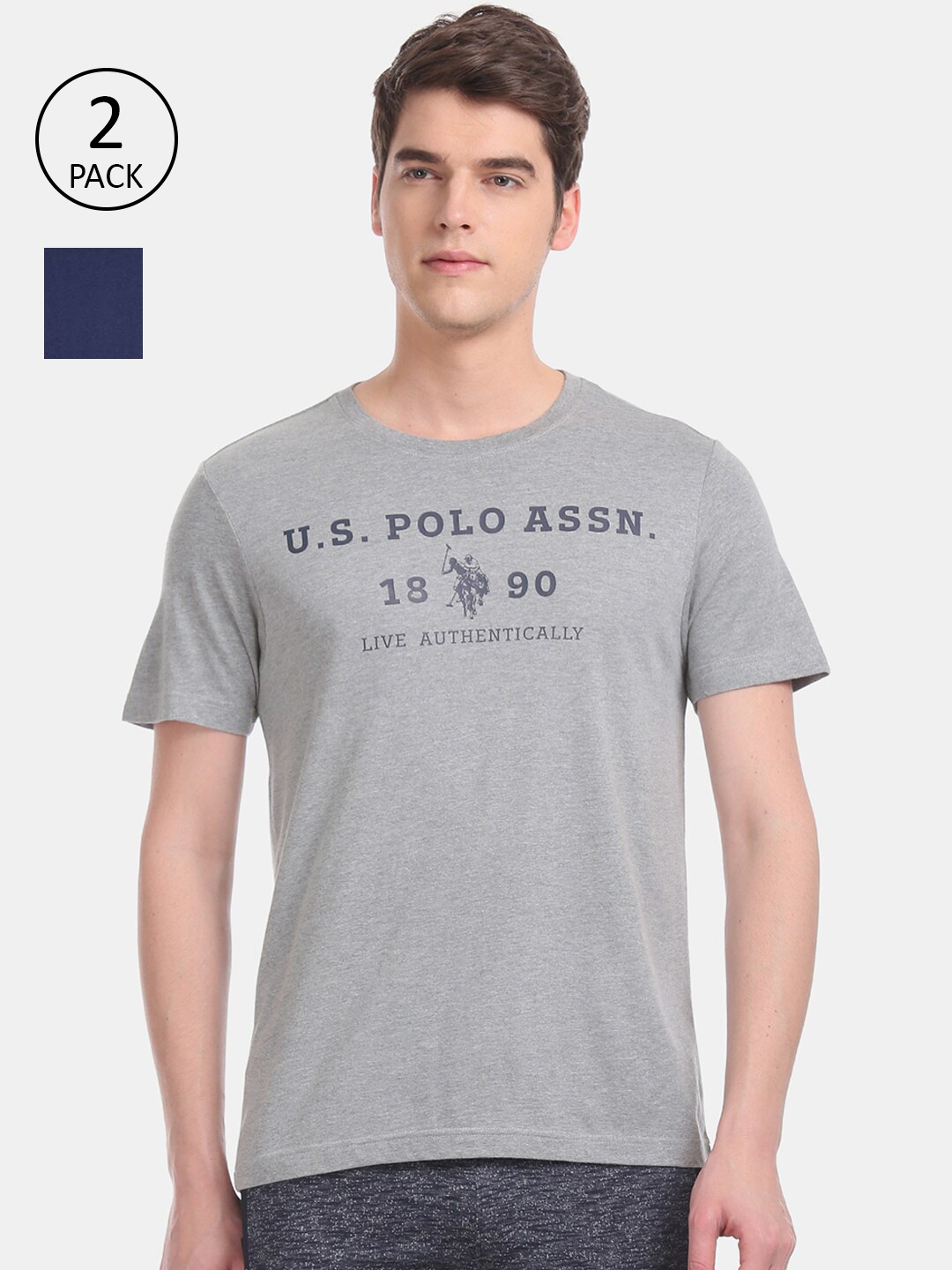 

U.S. Polo Assn. Men Pack of 2 Brand Logo Printed Lounge T-Shirt, Navy blue