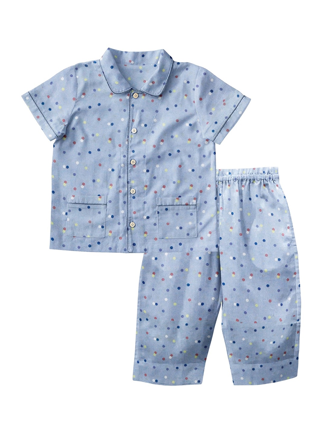 

THE BABY ATELIER Unisex Kids Blue & White Printed 100% Organic Cotton Night suit