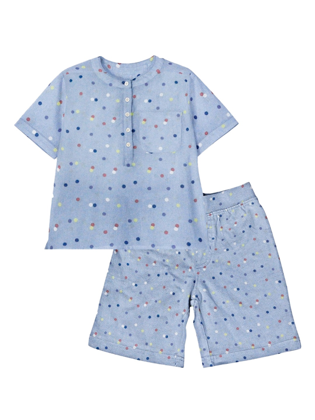 

THE BABY ATELIER Unisex Kids Blue & Yellow Printed 100% Organic Cotton Night suit