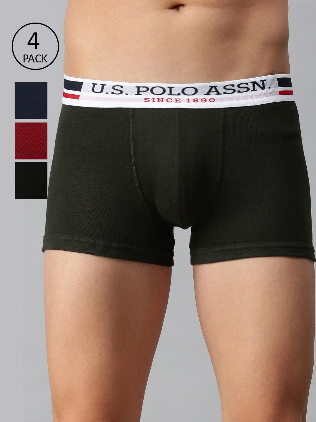 

U.S. Polo Assn. Men Pack of 4 Pure Cotton Solid Trunks, Black
