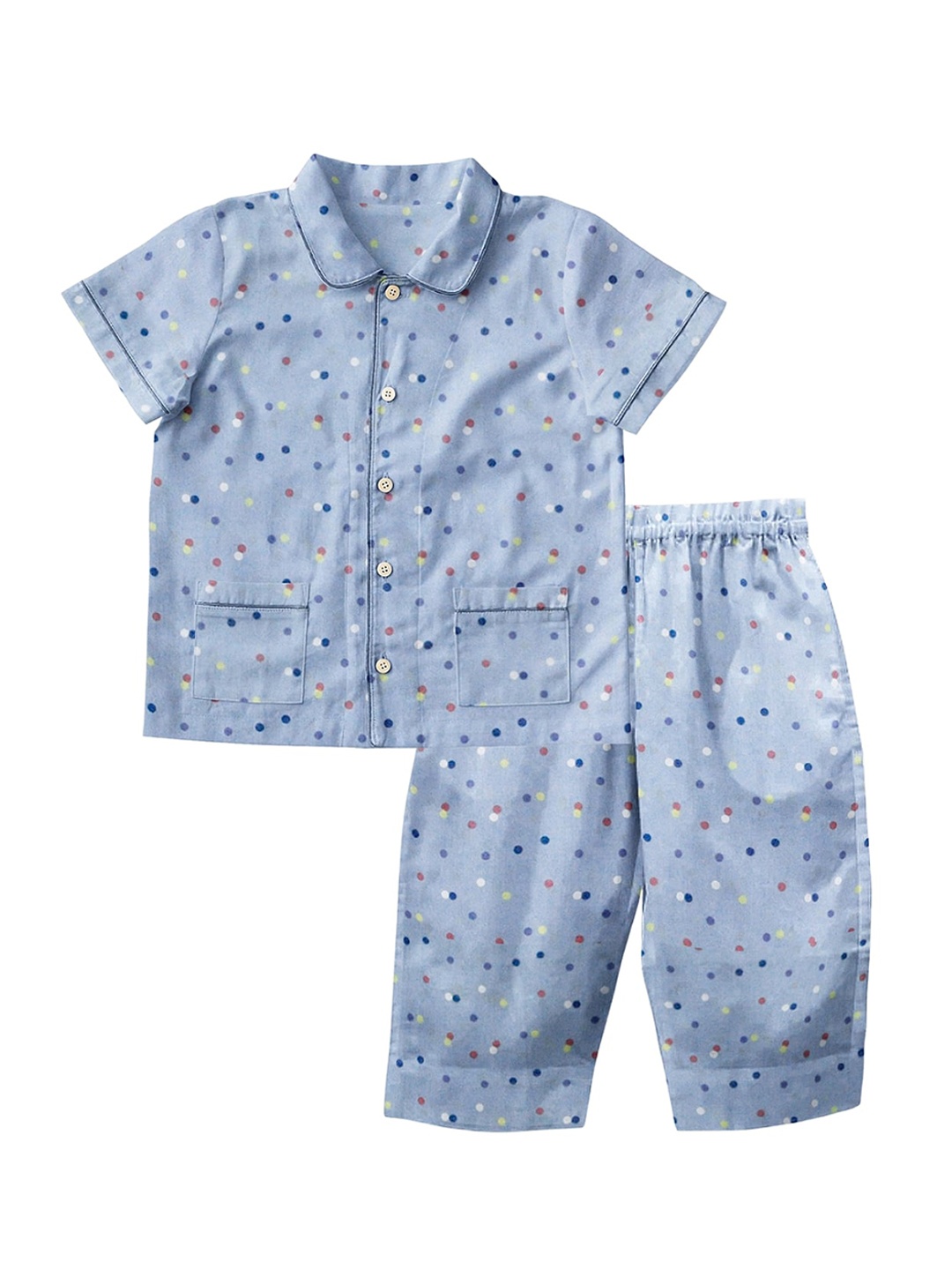 

THE BABY ATELIER Unisex Kids Blue & White Printed 100% Organic Cotton Night suit