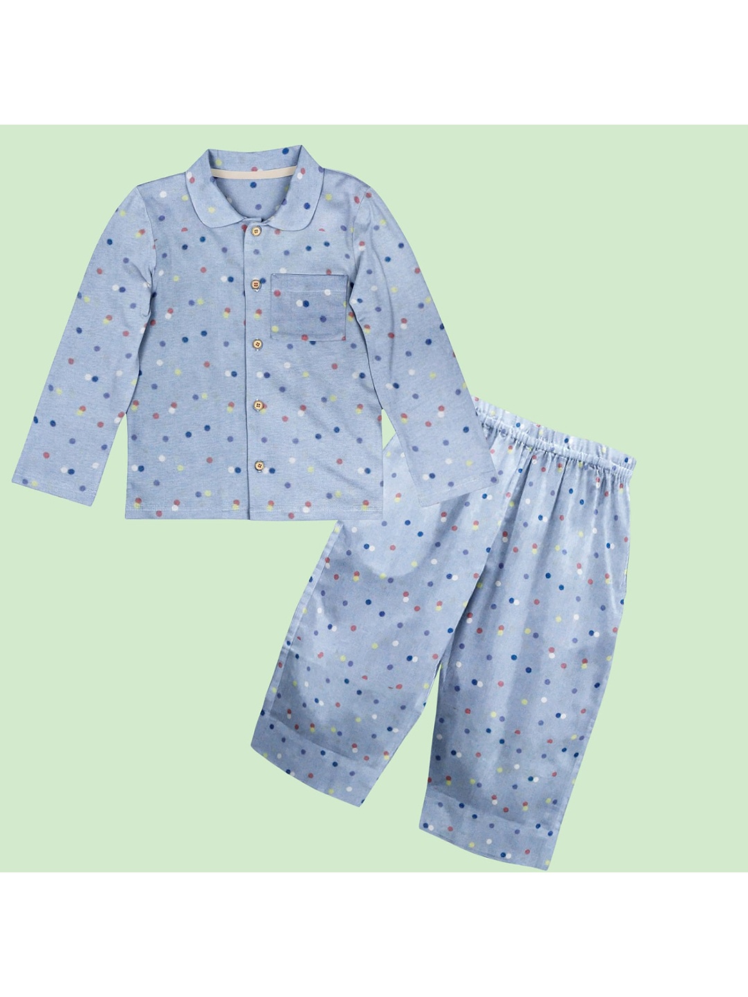 

THE BABY ATELIER Unisex Kids Blue & White Printed 100% Organic Cotton Night suit