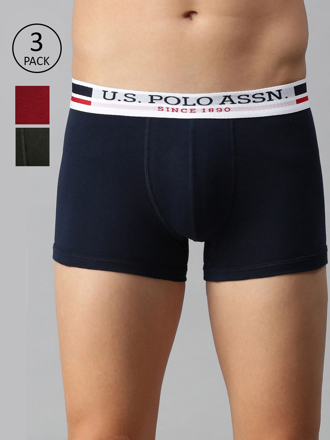 

U.S. Polo Assn. Men Pack of 3 Pure Cotton Solid Trunks, Black