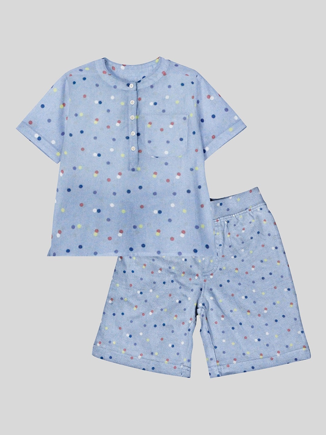 

THE BABY ATELIER Unisex Kids Blue & White Printed 100% Organic Cotton Night suit
