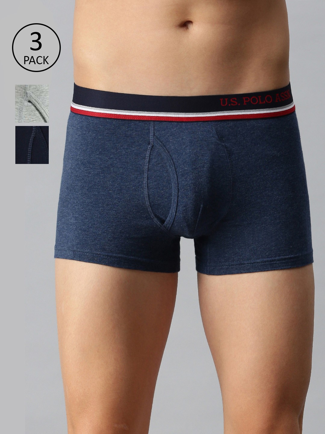

U.S. Polo Assn. Men Pack of 3 Solid Trunks, Grey melange