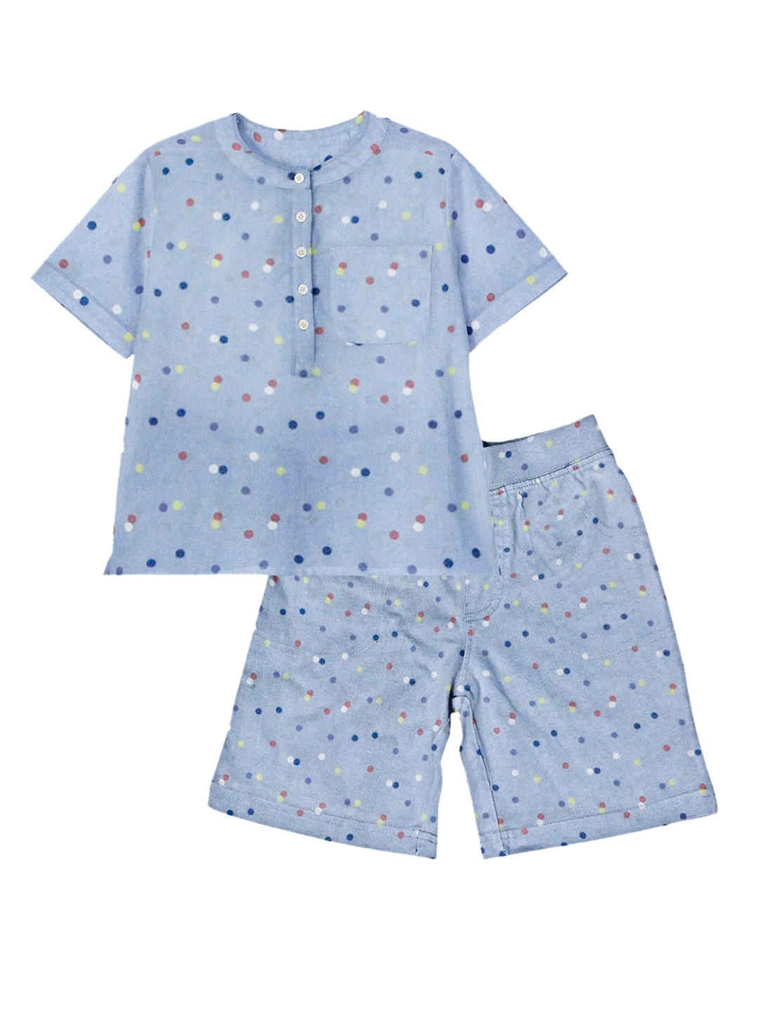 

THE BABY ATELIER Unisex Kids Blue & White Printed 100% Organic Cotton Night suit
