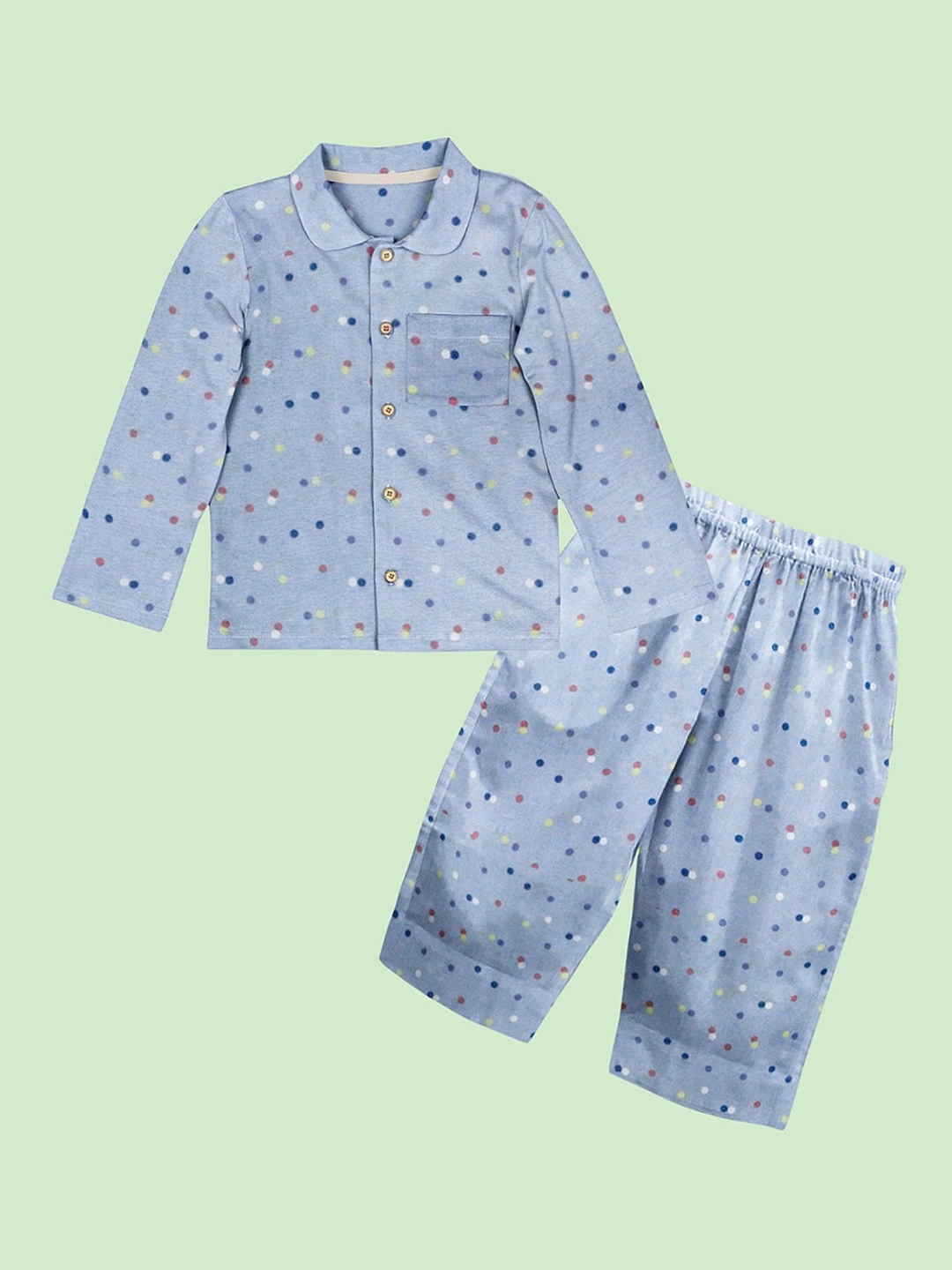 

THE BABY ATELIER Unisex Kids Blue Printed 100% Organic Cotton Night suit