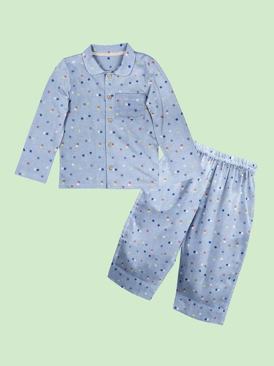 

THE BABY ATELIER Unisex Kids Blue Printed100% Organic Cotton Night suit