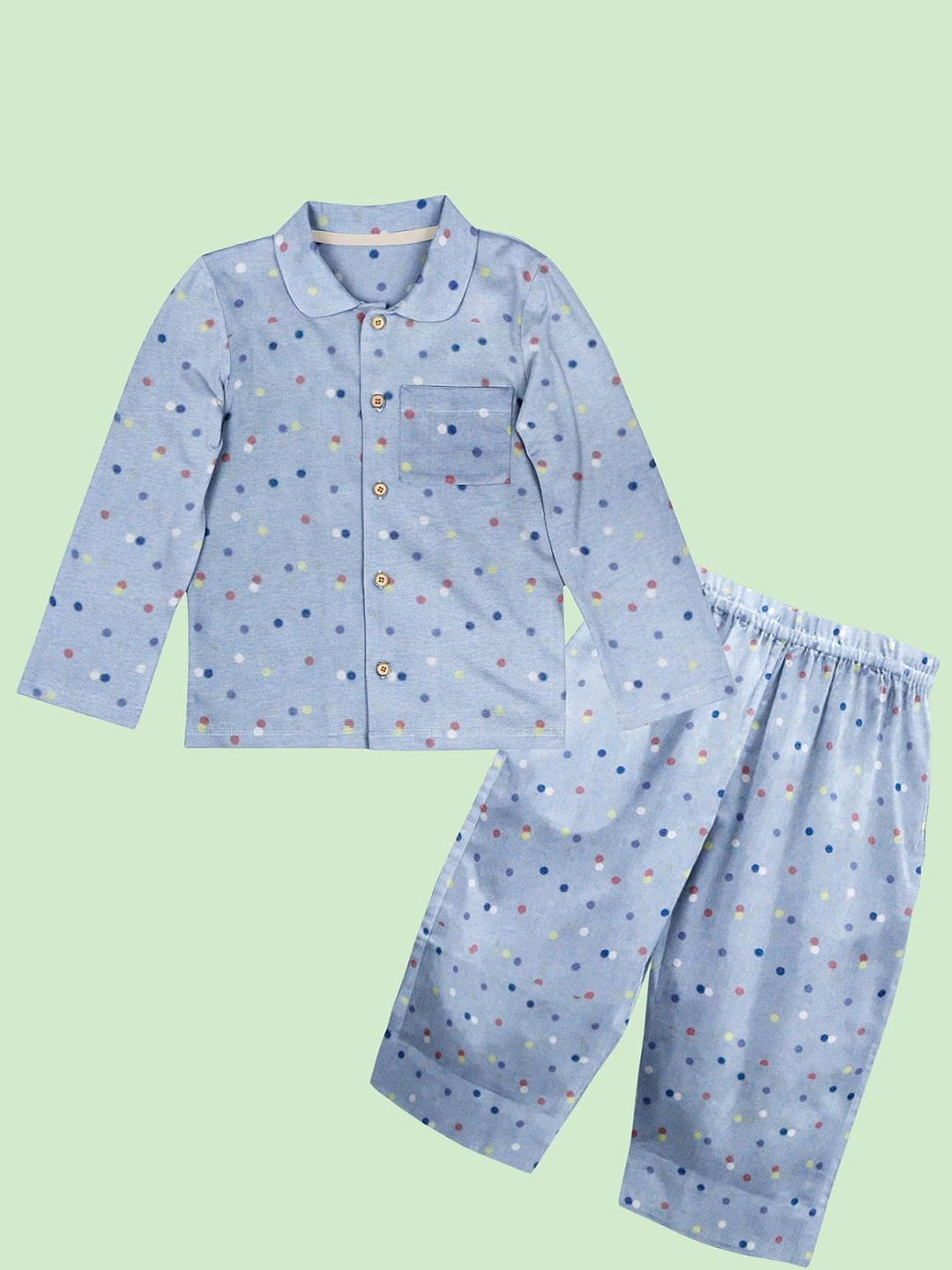 

THE BABY ATELIER Unisex Kids Blue & White Printed 100% Organic Cotton Night suit