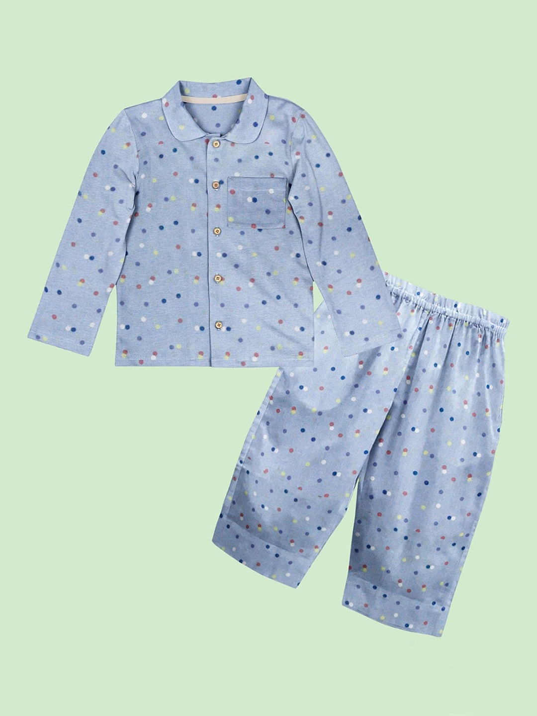 

THE BABY ATELIER Unisex Kids Blue & White Printed 100% Organic Cotton Night suit
