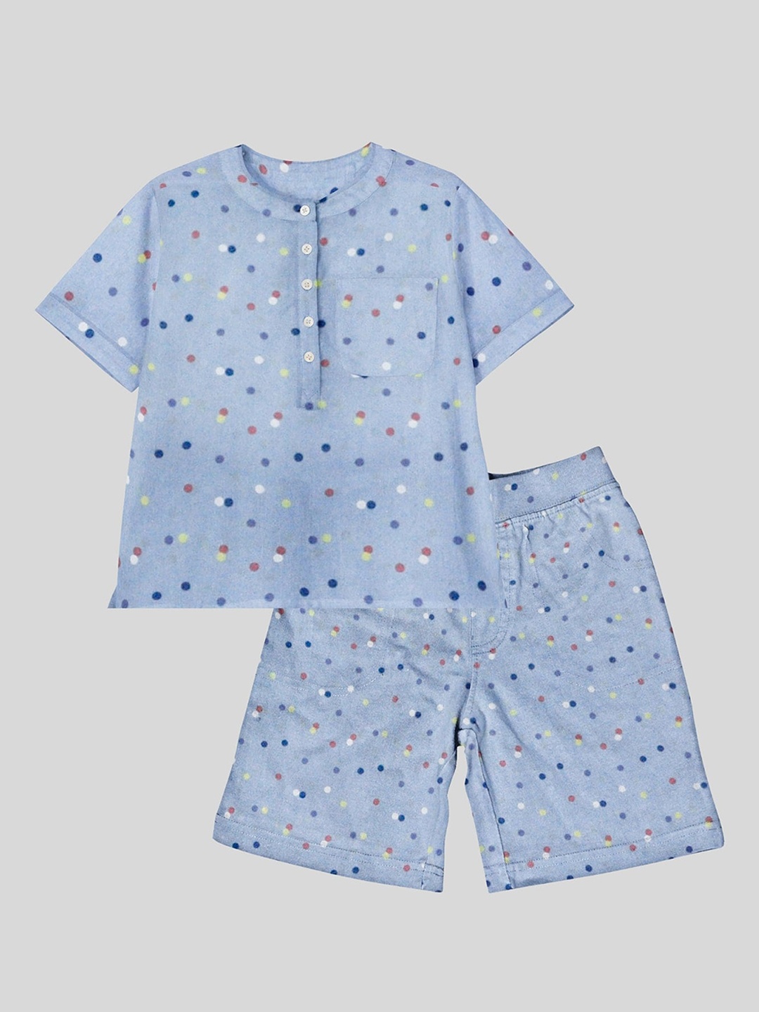 

THE BABY ATELIER Unisex Kids Blue & White Printed 100% Organic Cotton Night suit