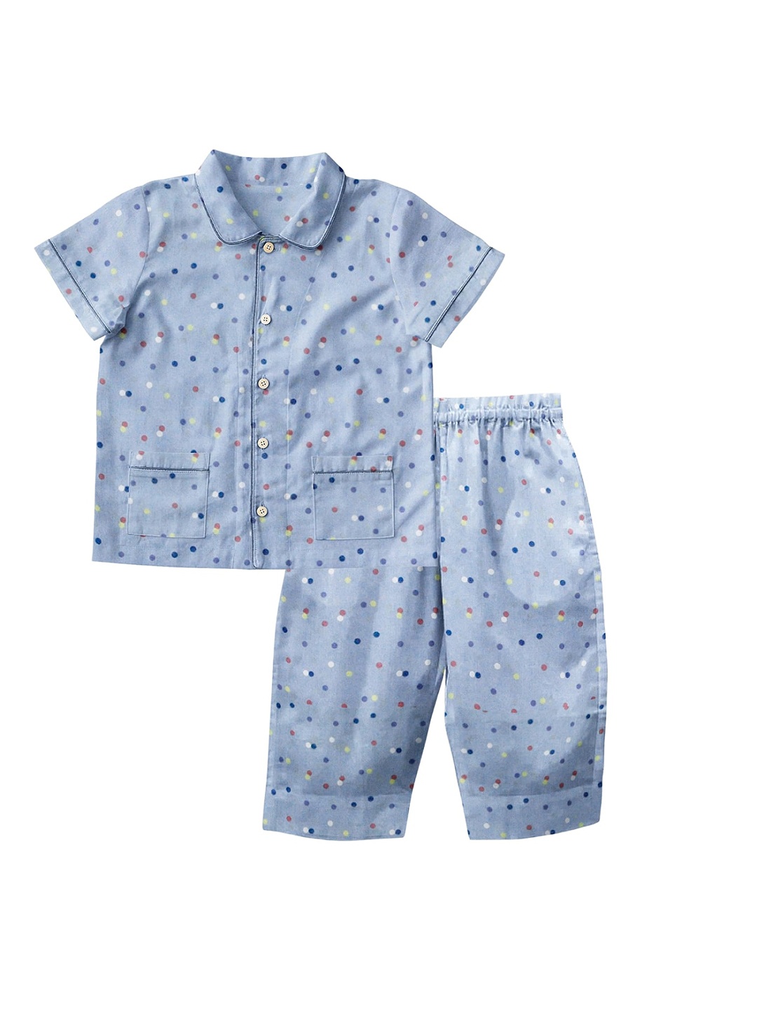 

THE BABY ATELIER Unisex Kids Blue & White Printed 100% Organic Cotton Night suit