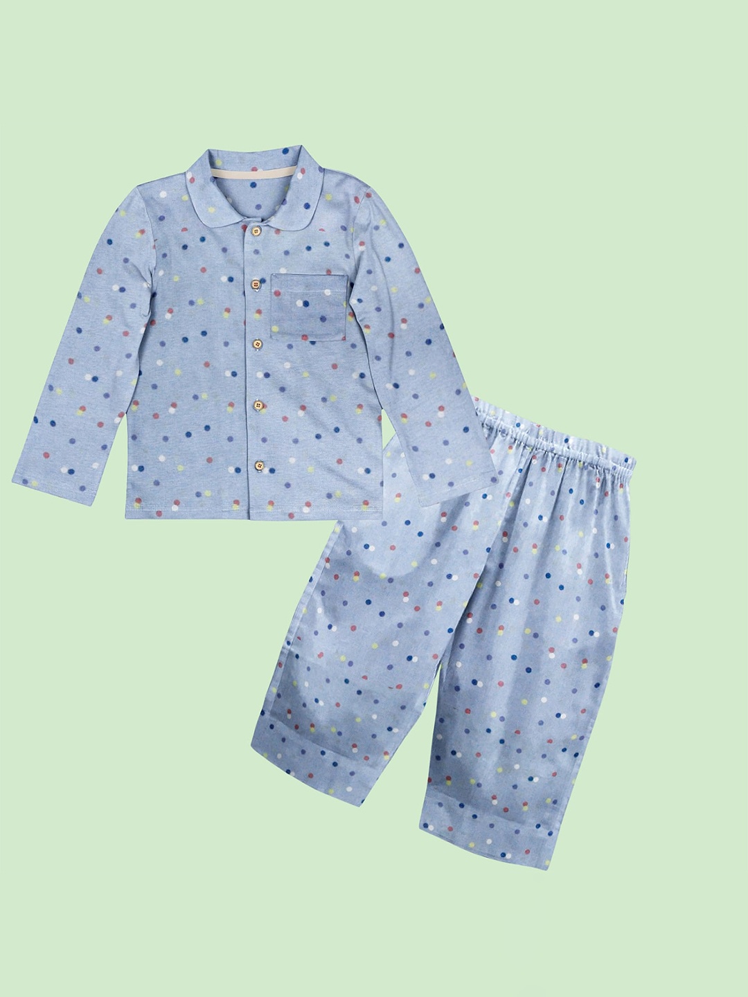 

THE BABY ATELIER Unisex Kids Blue & White Printed 100% Organic Cotton Night suit