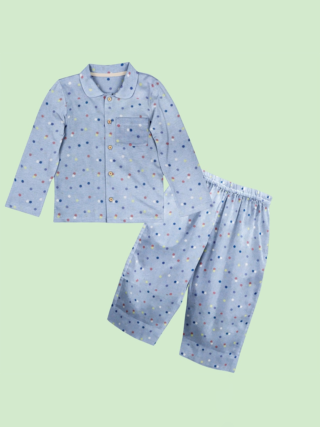 

THE BABY ATELIER Unisex Kids Blue Printed 100% Organic Cotton Night suit