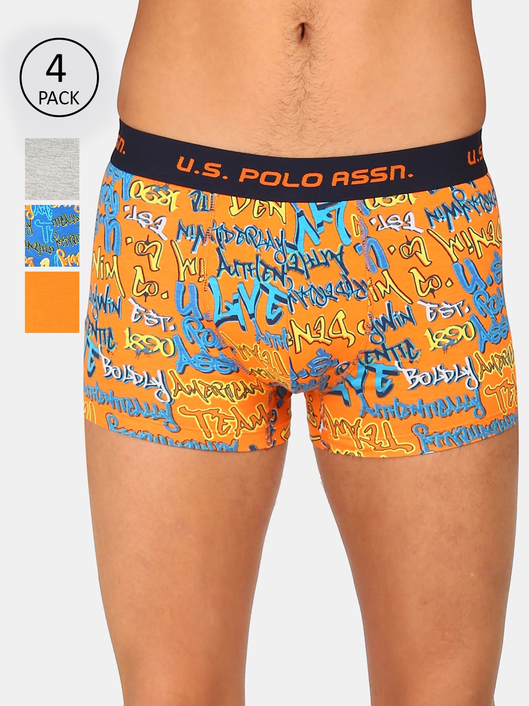 

U.S. Polo Assn. Men Pack of 4 Printed Trunks, Orange