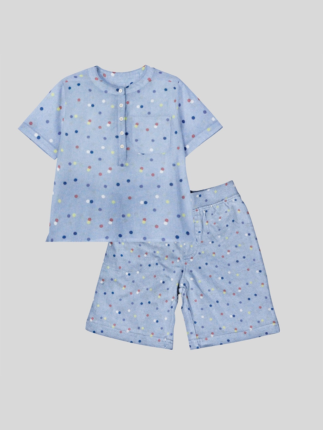 

THE BABY ATELIER Unisex Kids Blue & White Printed 100% Organic Cotton Night suit