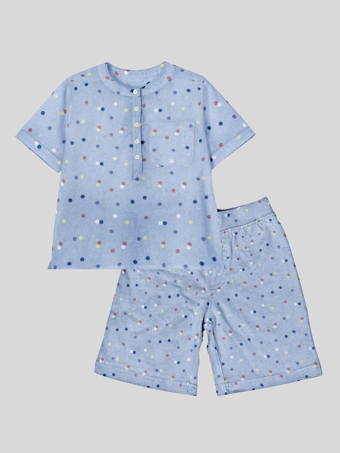 

THE BABY ATELIER Unisex Kids Blue Printed 100% Organic Cotton Night suit
