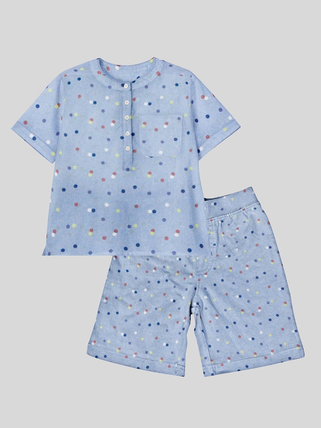 

THE BABY ATELIER Unisex Kids Blue Printed 100% Organic Cotton Night suit