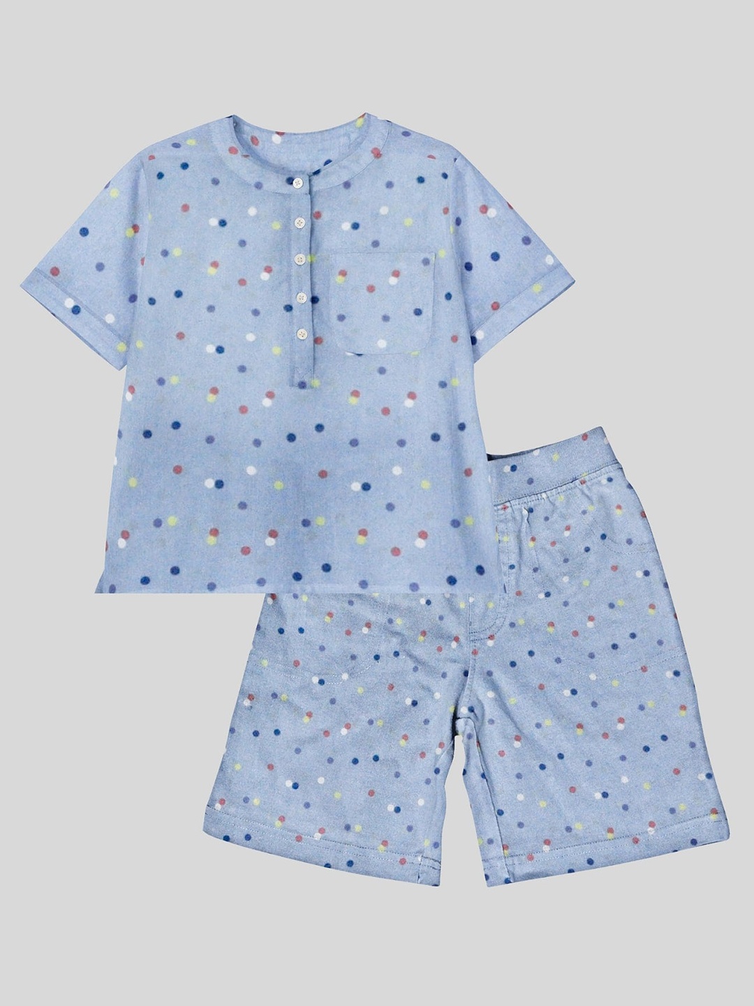 

THE BABY ATELIER Unisex Kids Blue & White Printed 100% Organic Cotton Night suit