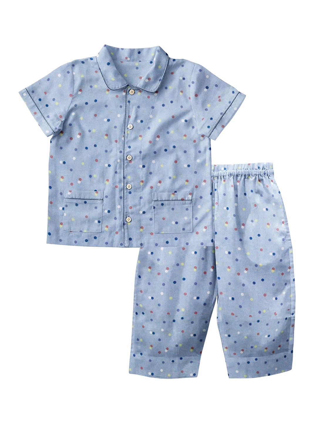 

THE BABY ATELIER Unisex Kids Blue Printed 100% Organic Cotton Night suit