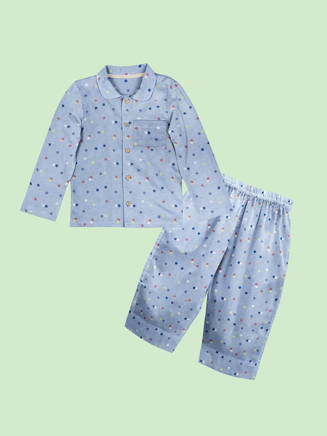 

THE BABY ATELIER Unisex Kids Blue & White Printed 100% Organic Cotton Night suit