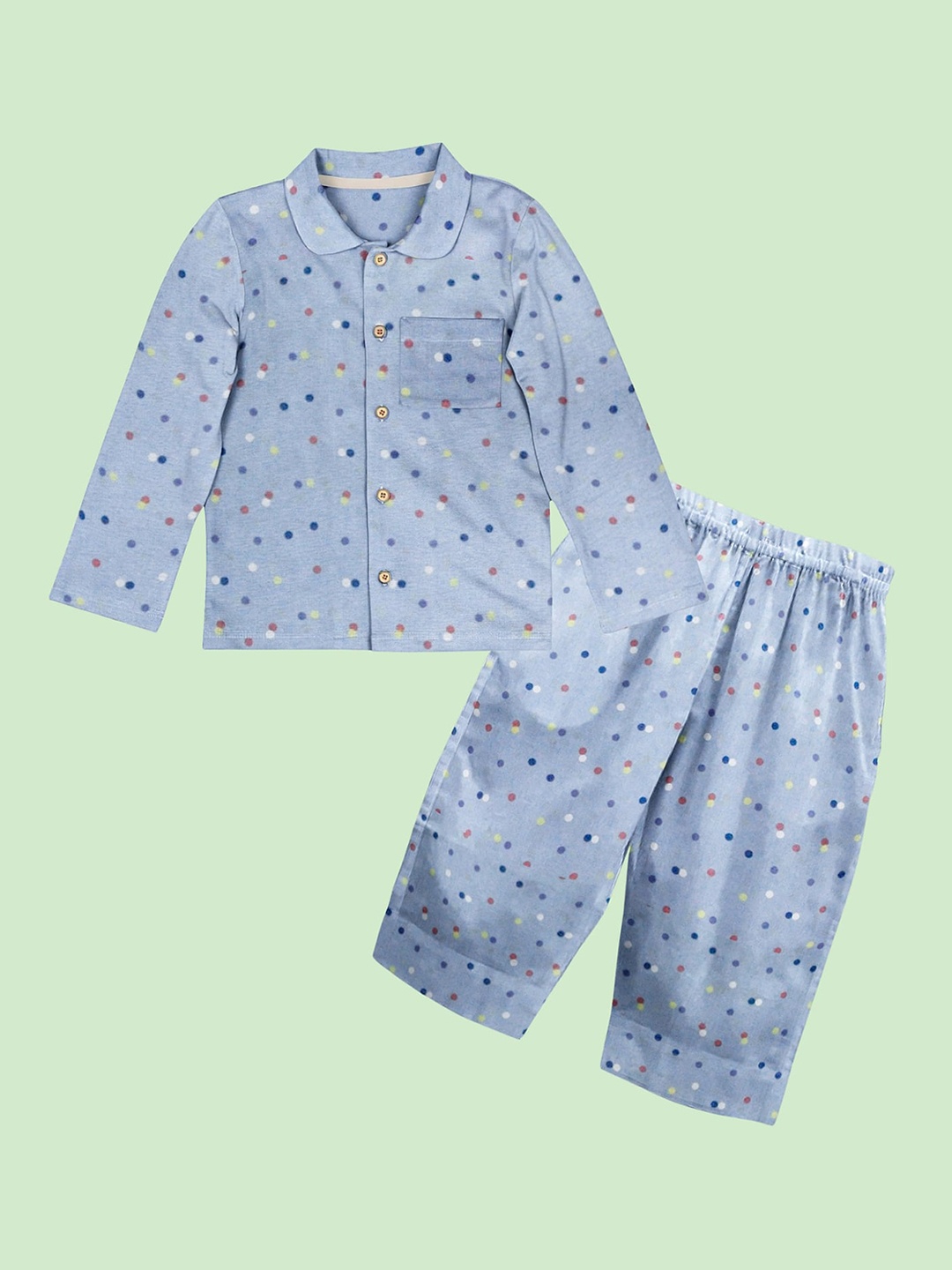 

THE BABY ATELIER Unisex Kids Blue & White Printed 100% Organic Cotton Night suit