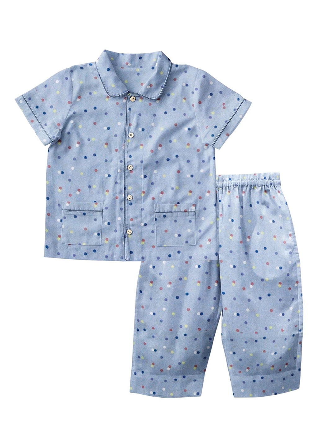 

THE BABY ATELIER Unisex Kids Blue & White Printed 100% Organic Cotton Night suit
