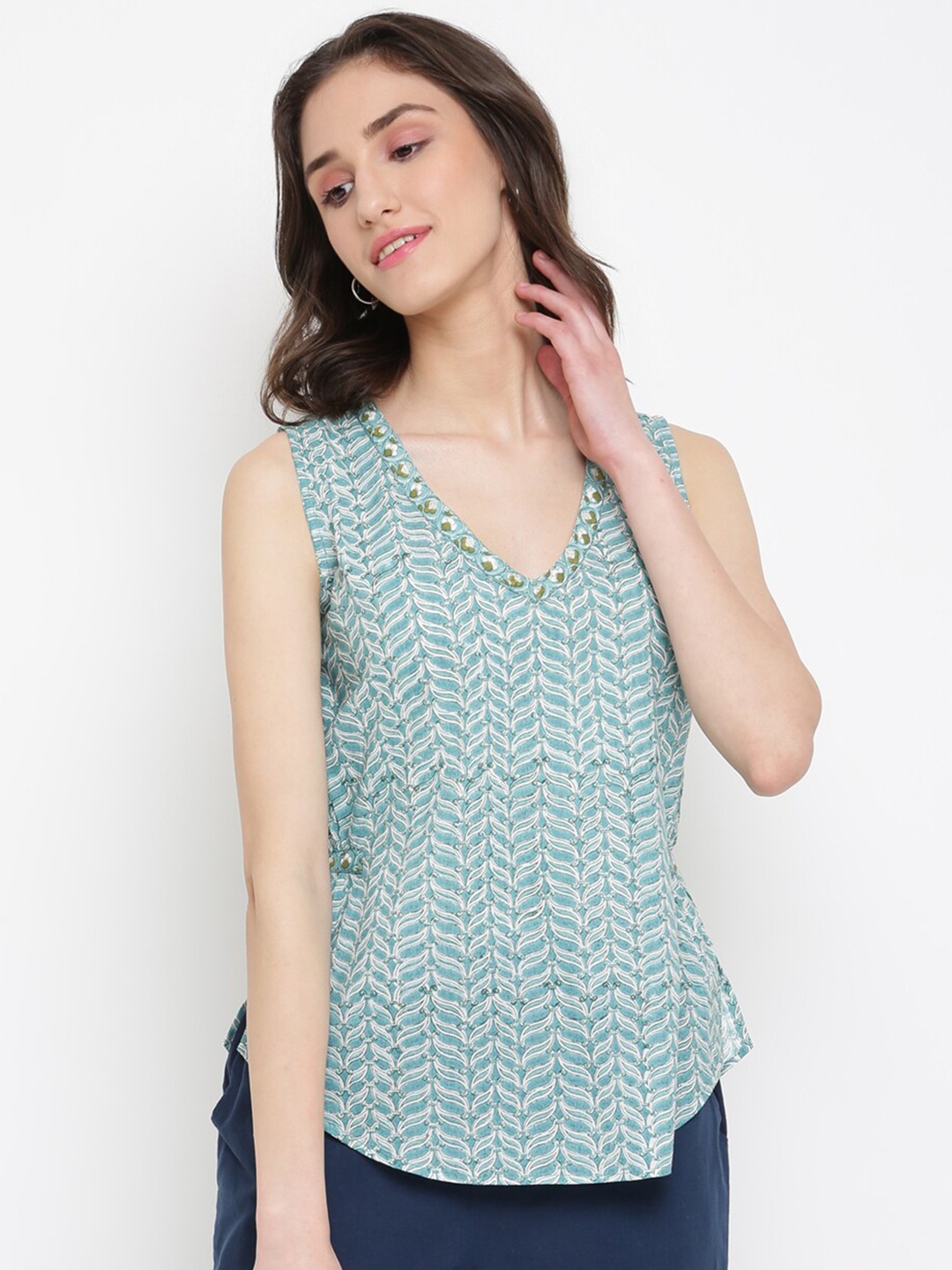

Fabindia Women Blue Print Top