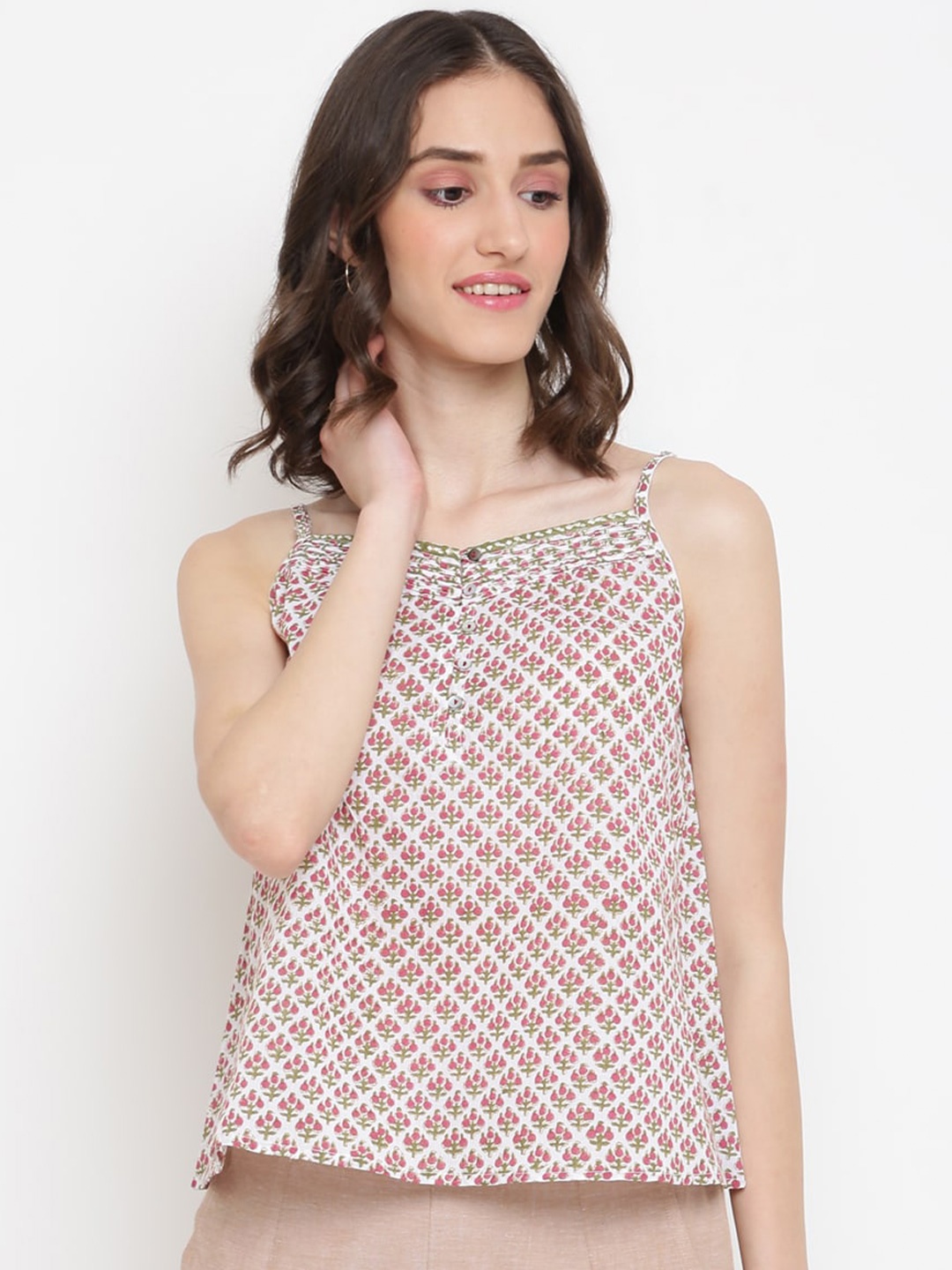 

Fabindia Women White Print Top