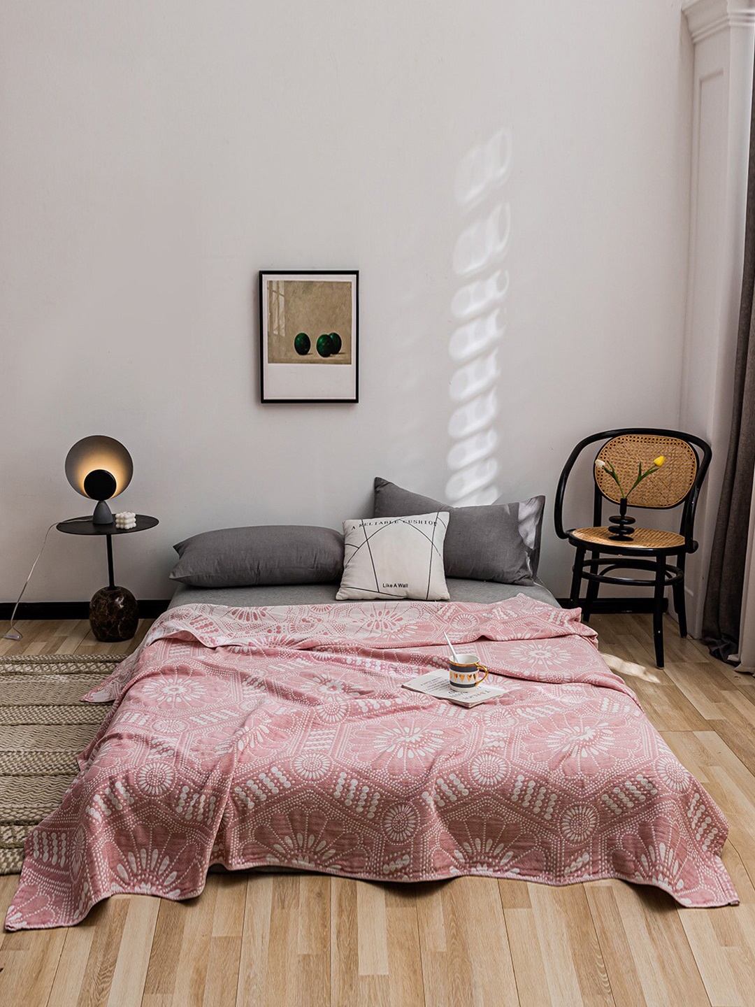 

JC HOME Pink & White Floral Summer 800 GSM Double Bed Blanket