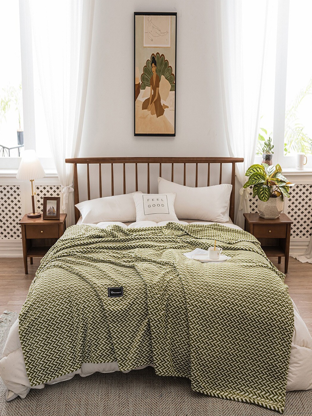 

JC Collection Green & Yellow Summer 350 GSM Double Bed Blanket