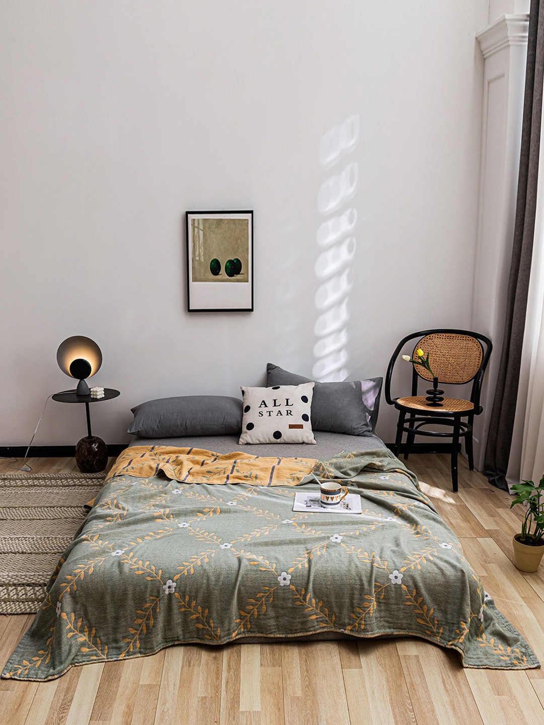 

JC HOME Green & White Geometric Summer 800 GSM Double Bed Blanket