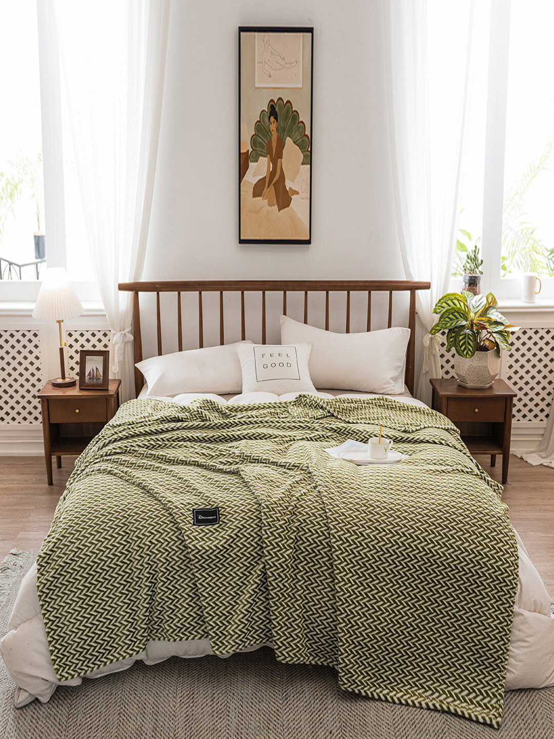 

JC Collection Green & White Summer 350 GSM Double Bed Blanket