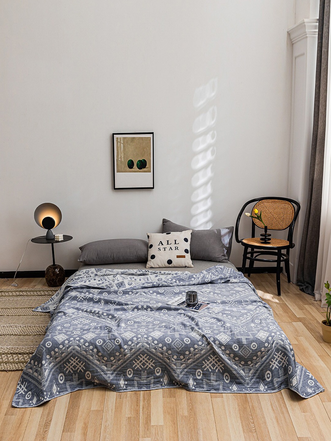 

JC HOME Navy Blue & White Geometric Summer Double Bed Blanket