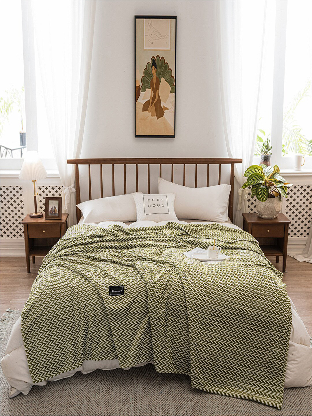 

JC Collection Green & White Summer 350 GSM Single Bed Blanket