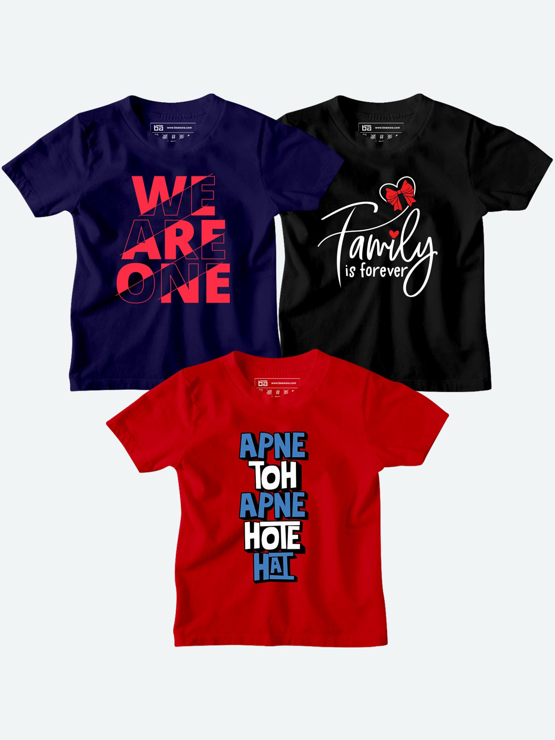 

BE AWARA Kids Navy Blue & Red Pack of 3 Typography Printed T-shirt