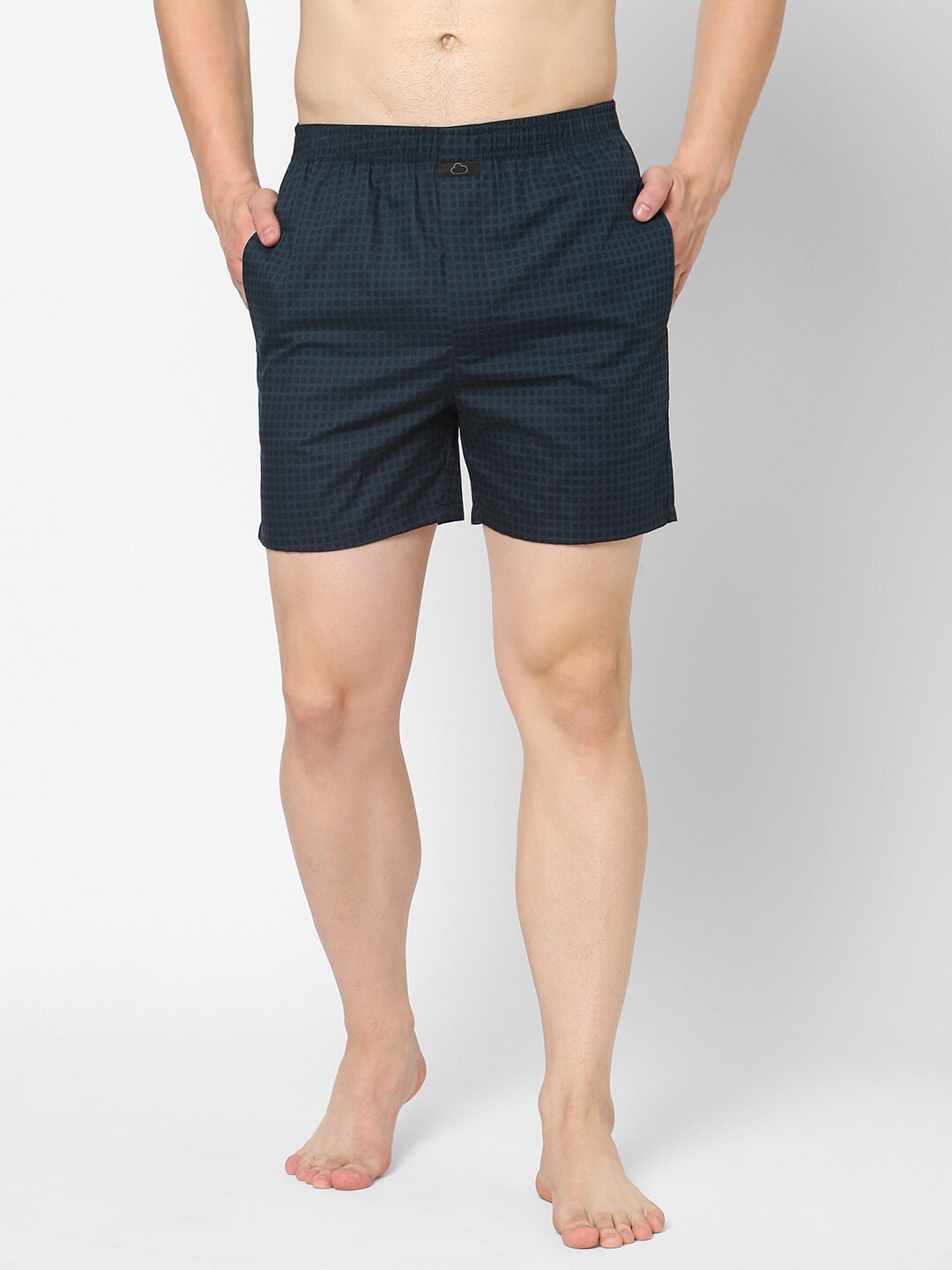 

Sweet Dreams Men Navy Blue Checked Cotton Lounge Shorts