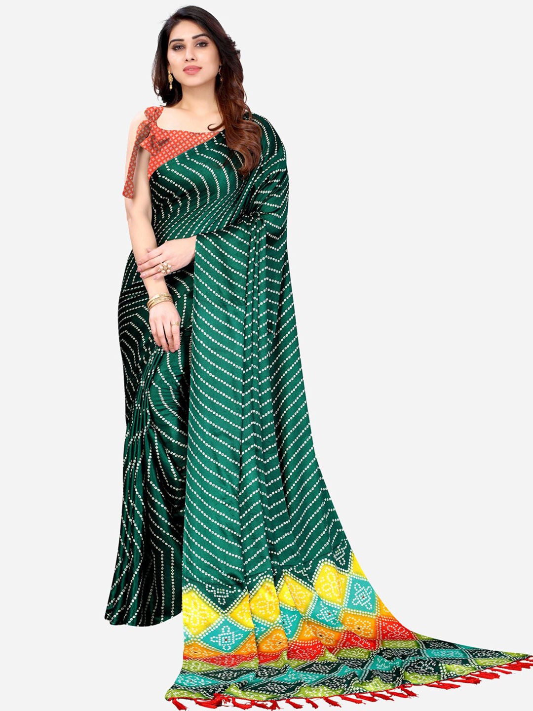 

SIRIL Green & Yellow Bandhani Saree