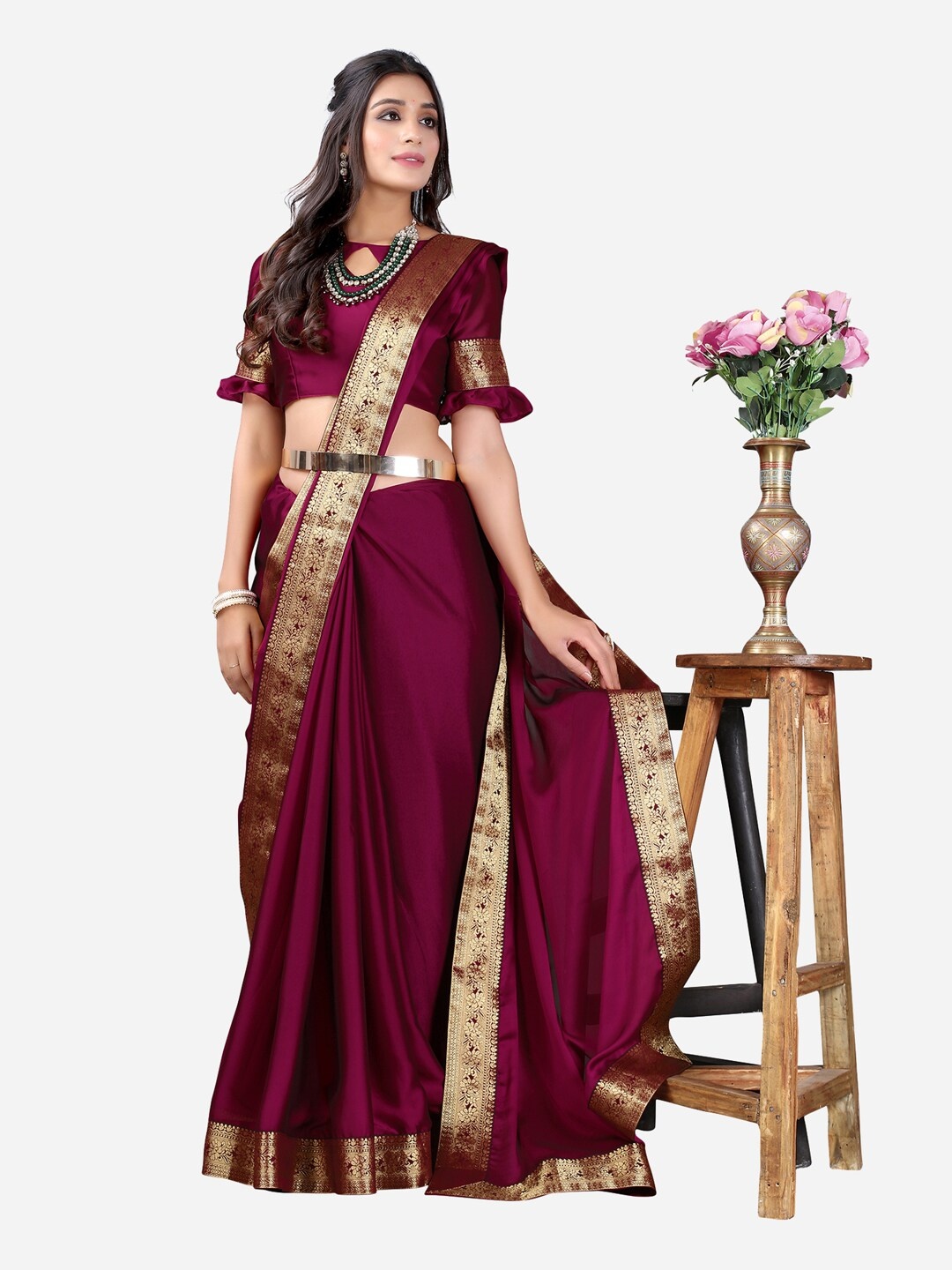 

SIRIL Purple & Gold-Toned Zari Saree