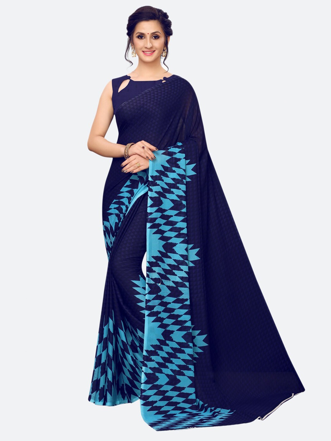 

SIRIL Navy Blue Printed Saree