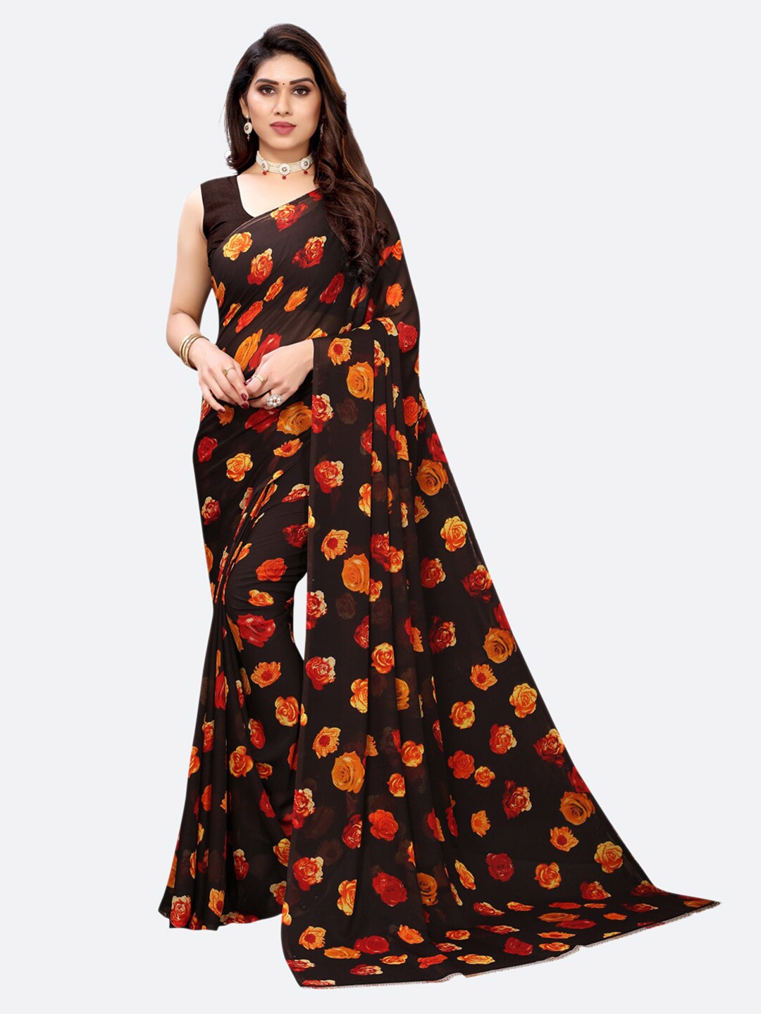 

SIRIL Brown Floral Saree