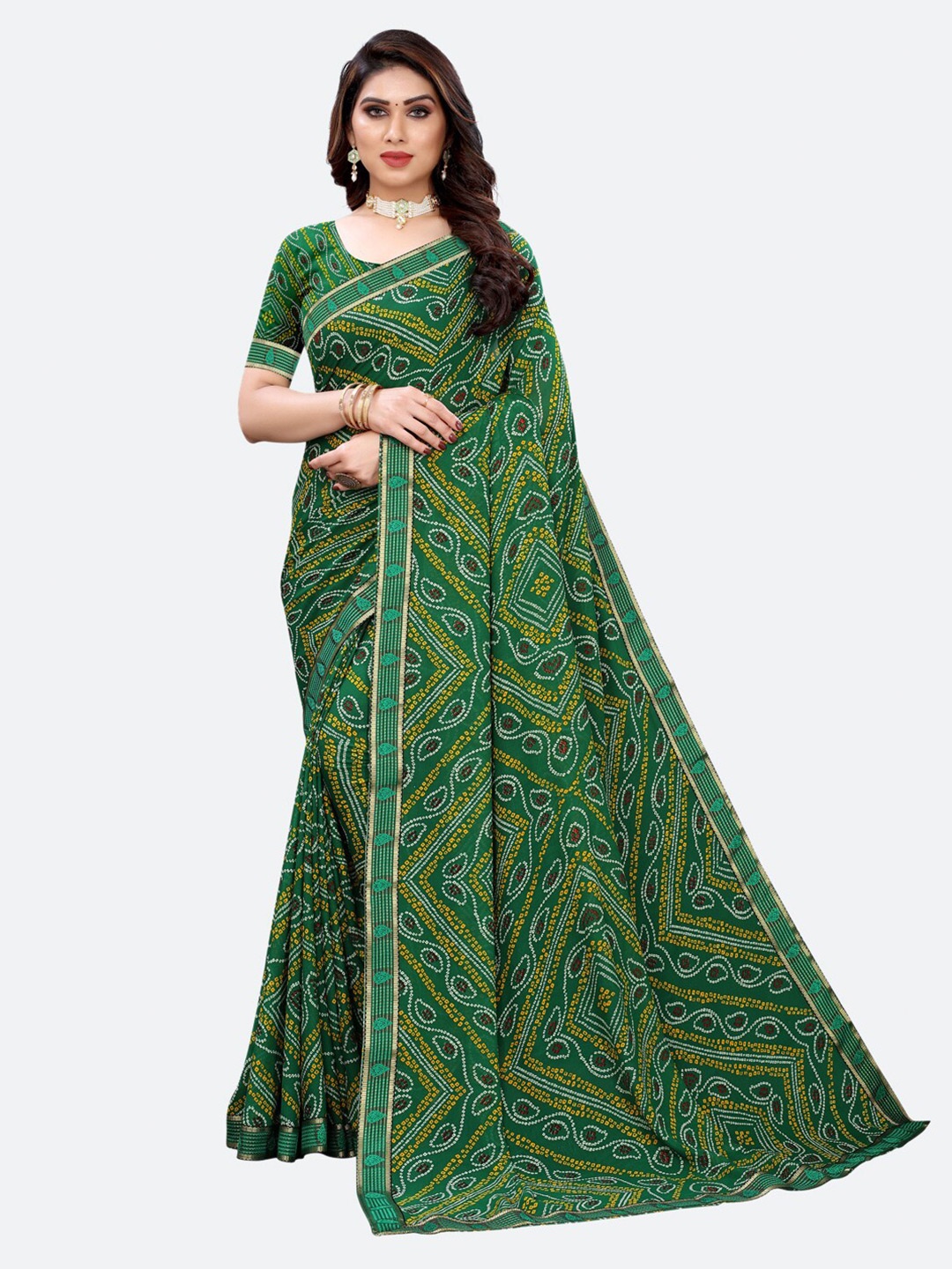 

SIRIL Green Bandhani Saree